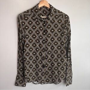 Zara Retro Geometric Print Long Sleeve Button-Up Shirt Women’s 18.5” ptp